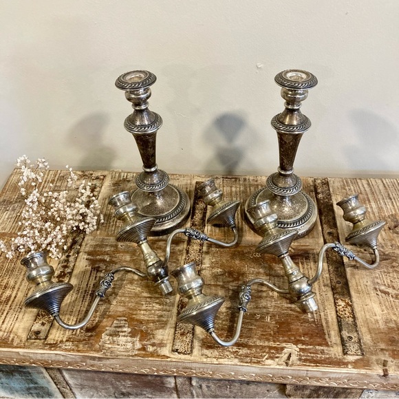 Vintage Pair Sol Goldfeder George III Sheffield Silver Plated Candelabra 19" - Picture 4 of 16